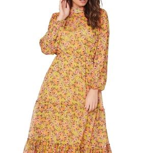 NEW W TAGS - LOST + WANDER GARDENS AT GIVERNY YELLOW FLORAL MIDI DRESS SMALL
